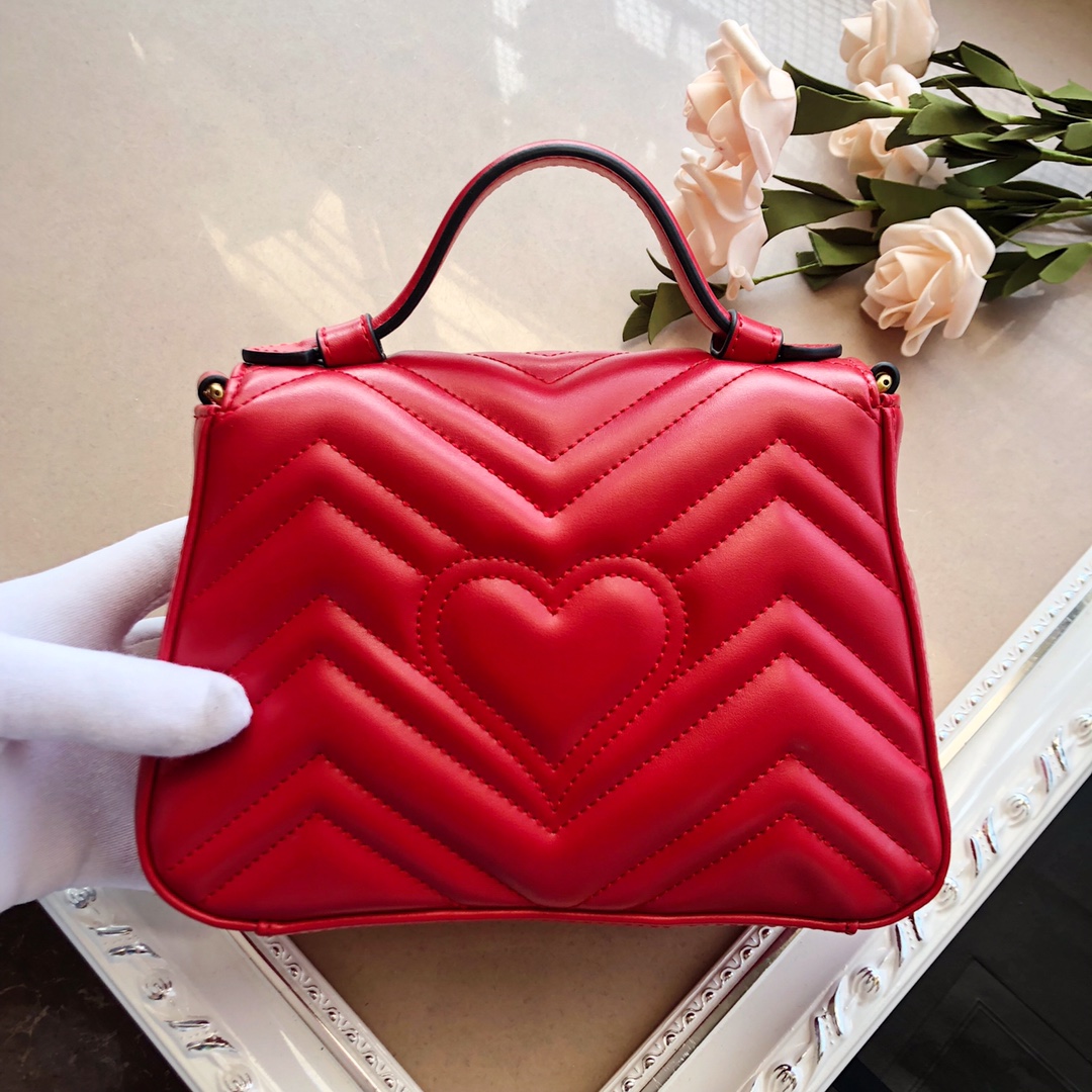 Gucci Marmont Mini Top Many Bolsa White/Pink/Rojo-11