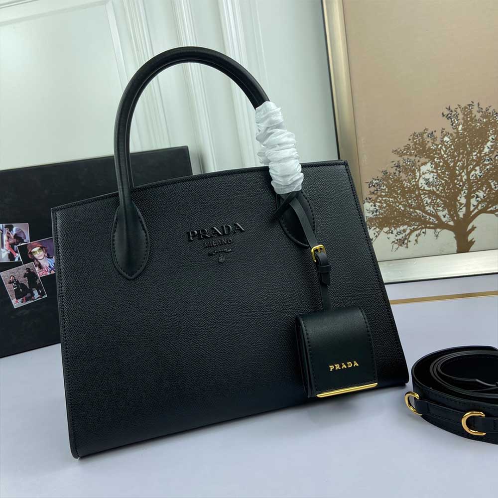 Bolsa Monocromática de cuero Saffiano de Prada Medium 1BA155 (66158) Vino-9