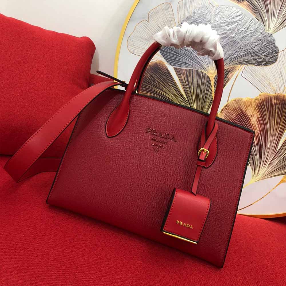 Bolsa Monocromática de cuero Saffiano de Prada Medium 1BA155 (66158) Vino-12
