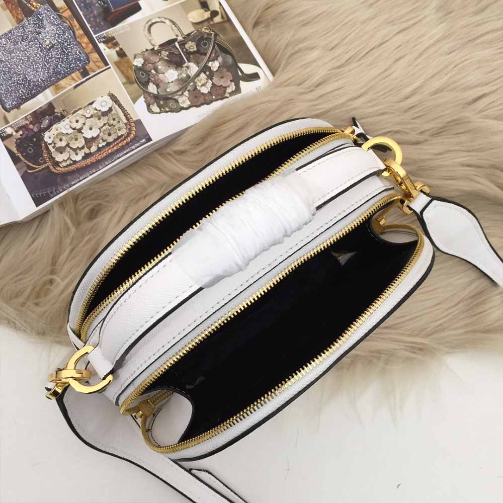 Prada aaa-saffiano cuero bolso Odette 1BH123 blanco/negro/rojo-1