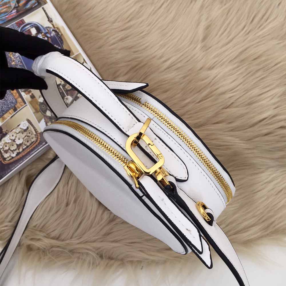 Prada aaa-saffiano cuero bolso Odette 1BH123 blanco/negro/rojo-4