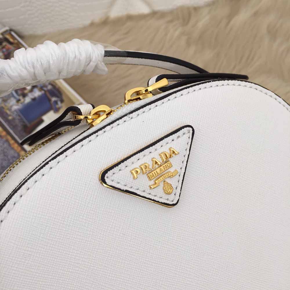Prada aaa-saffiano cuero bolso Odette 1BH123 blanco/negro/rojo-5