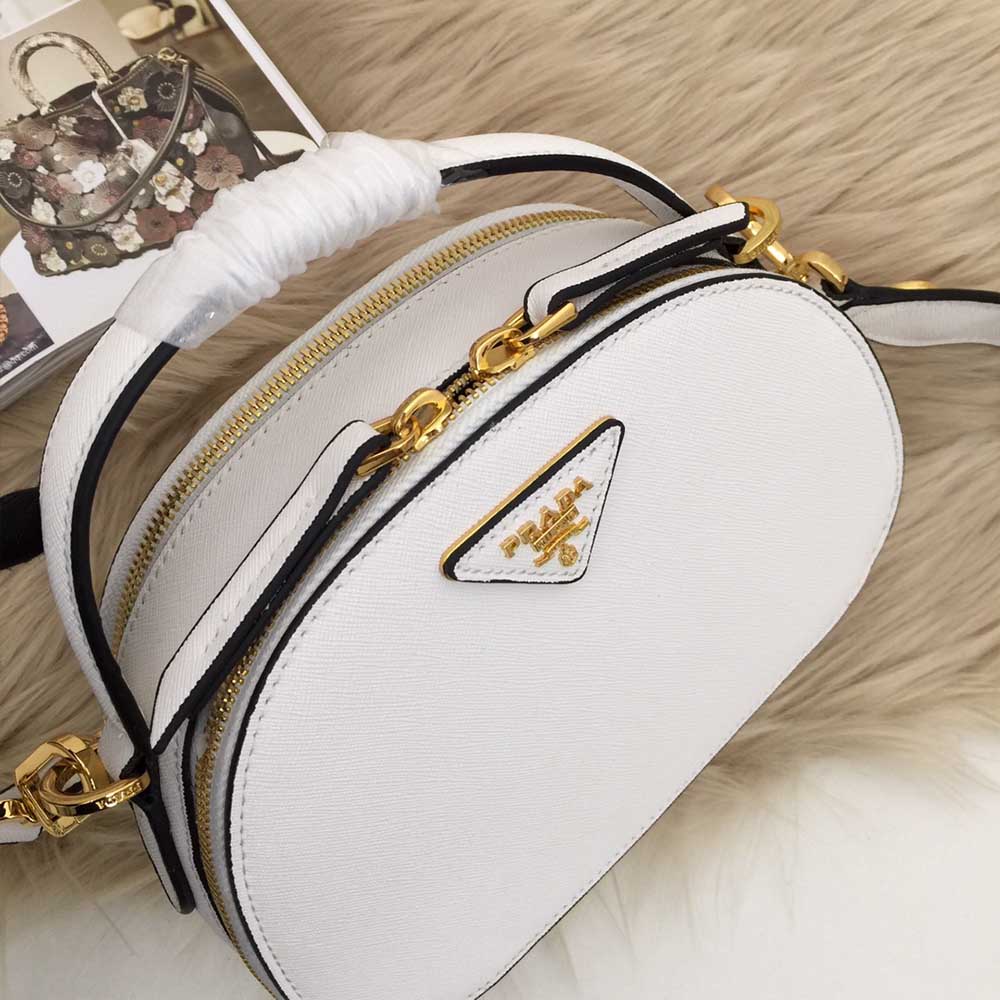 Prada aaa-saffiano cuero bolso Odette 1BH123 blanco/negro/rojo-6
