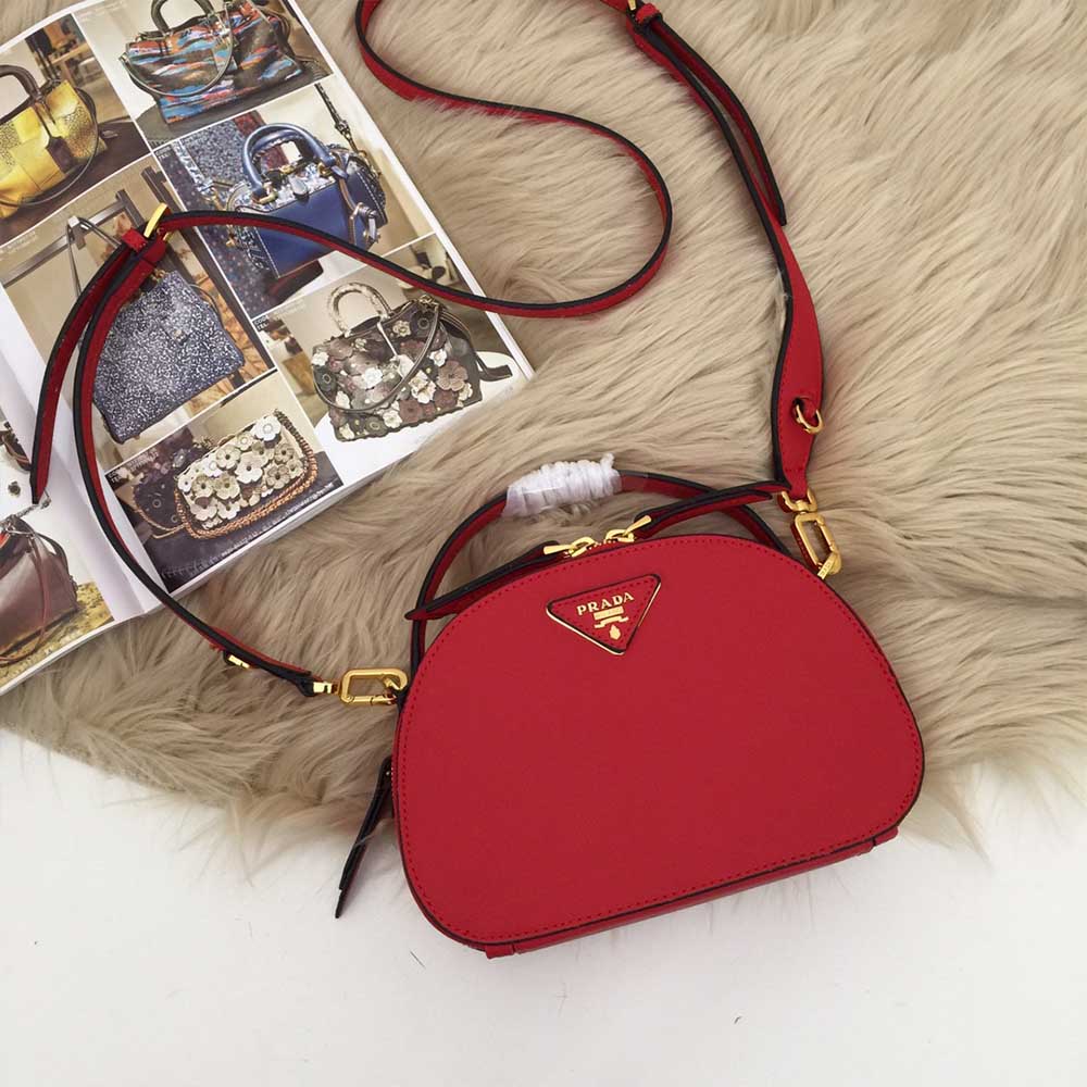 Prada aaa-saffiano cuero bolso Odette 1BH123 blanco/negro/rojo-7