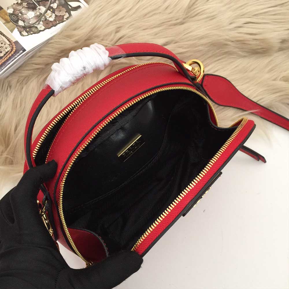 Prada aaa-saffiano cuero bolso Odette 1BH123 blanco/negro/rojo-8