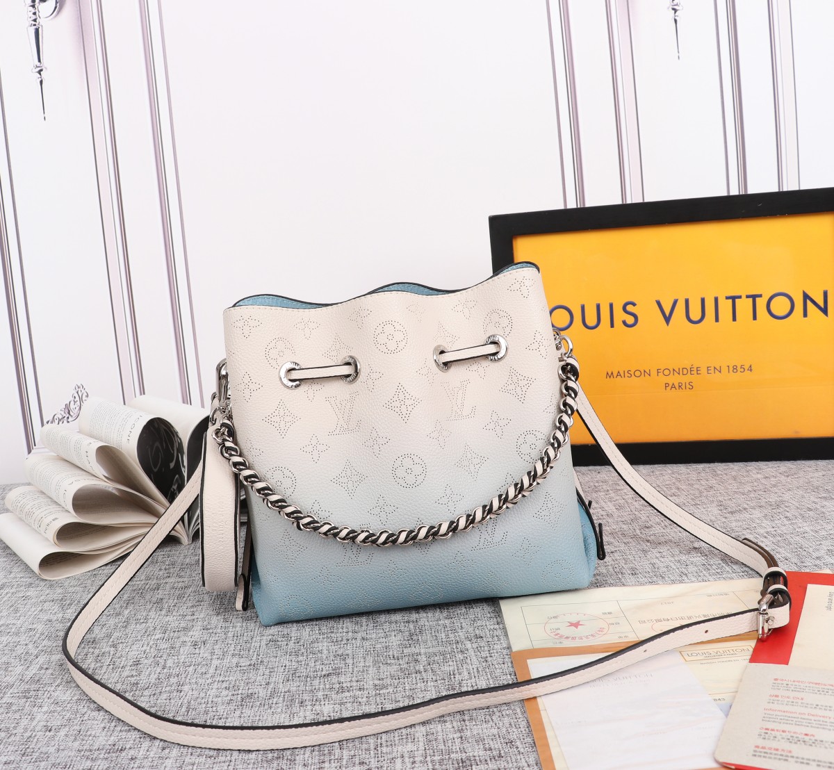 Louis Vuitton Adorable Bella Bucket Bolsa Pink/Blue-5