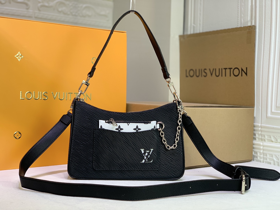 Louis Vuitton Marelle HandBolsa Black/White/Brown-1