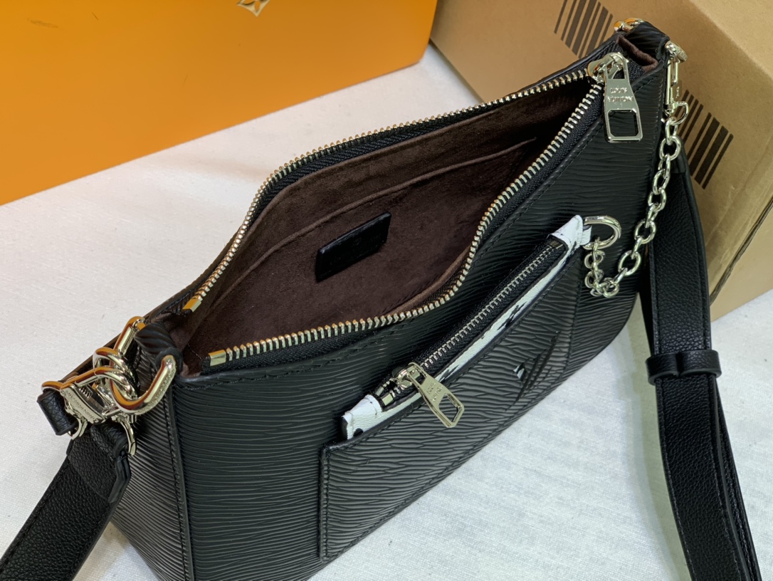 Louis Vuitton Marelle HandBolsa Black/White/Brown-5