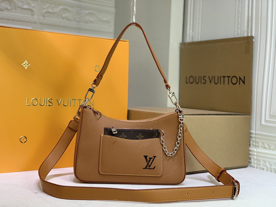 Louis Vuitton Marelle HandBolsa Black/White/Brown-6