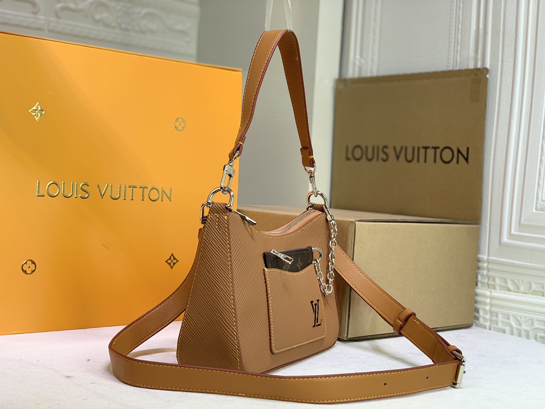 Louis Vuitton Marelle HandBolsa Black/White/Brown-7