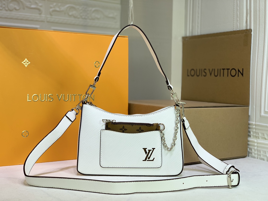 Louis Vuitton Marelle HandBolsa Black/White/Brown-11