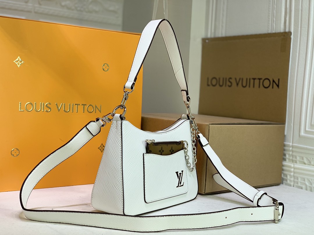 Louis Vuitton Marelle HandBolsa Black/White/Brown-12