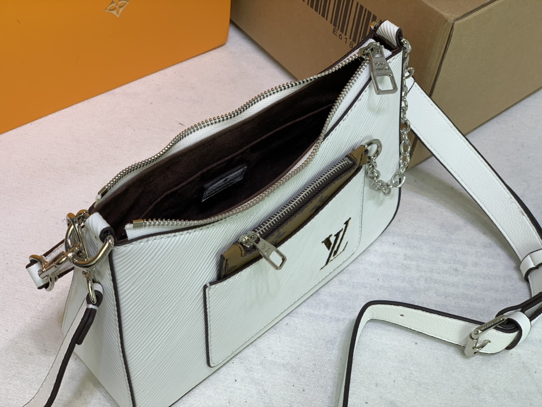 Louis Vuitton Marelle HandBolsa Black/White/Brown-15