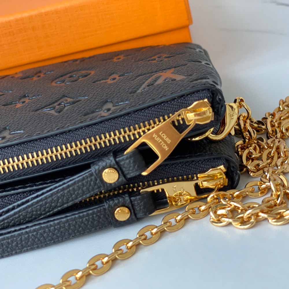 Louis Vuitton aaa-doble zip Pochette M68568 Negro/Azul-3