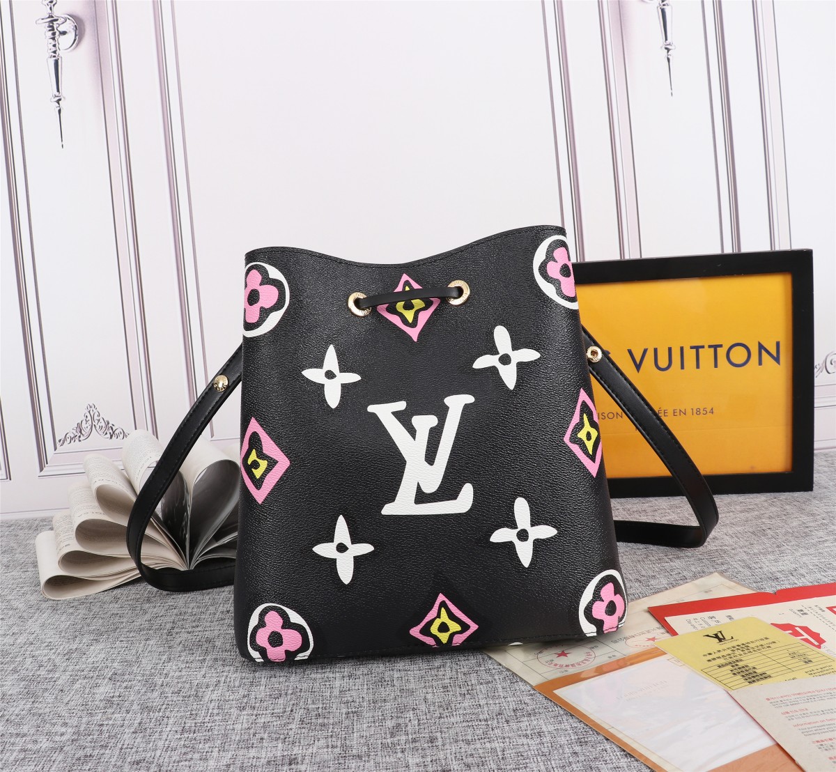 Louis Vuitton Neonoe MM Backet Bolsa Negro/Blanco-1