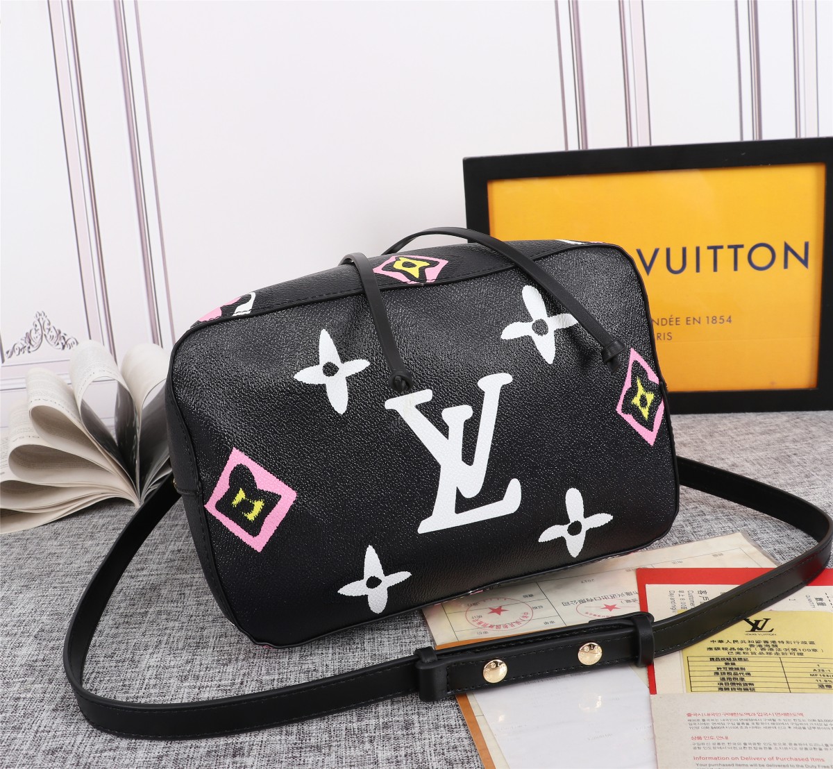 Louis Vuitton Neonoe MM Backet Bolsa Negro/Blanco-2