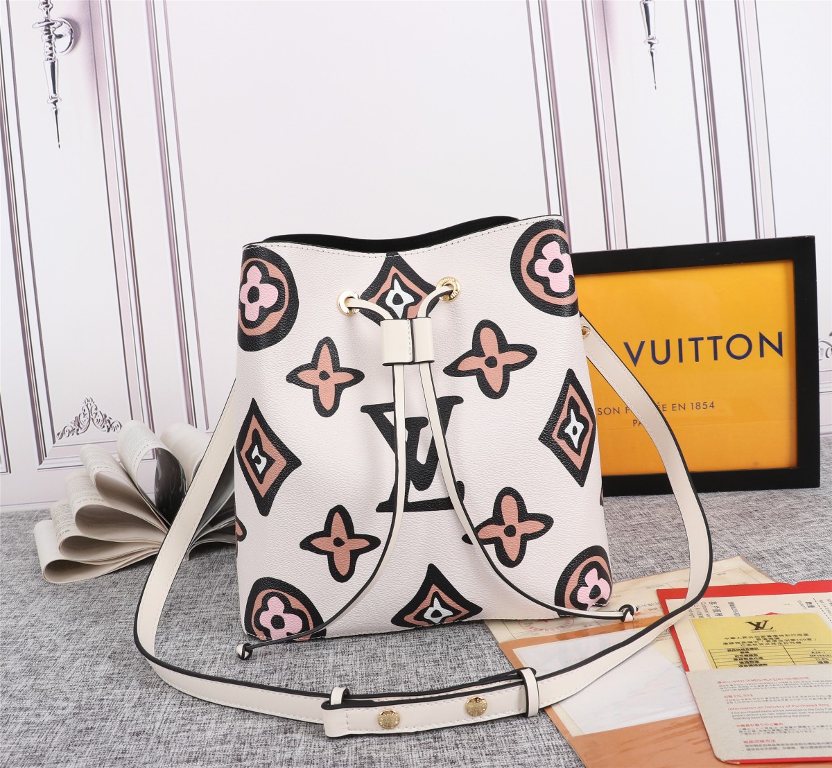 Louis Vuitton Neonoe MM Backet Bolsa Negro/Blanco-6