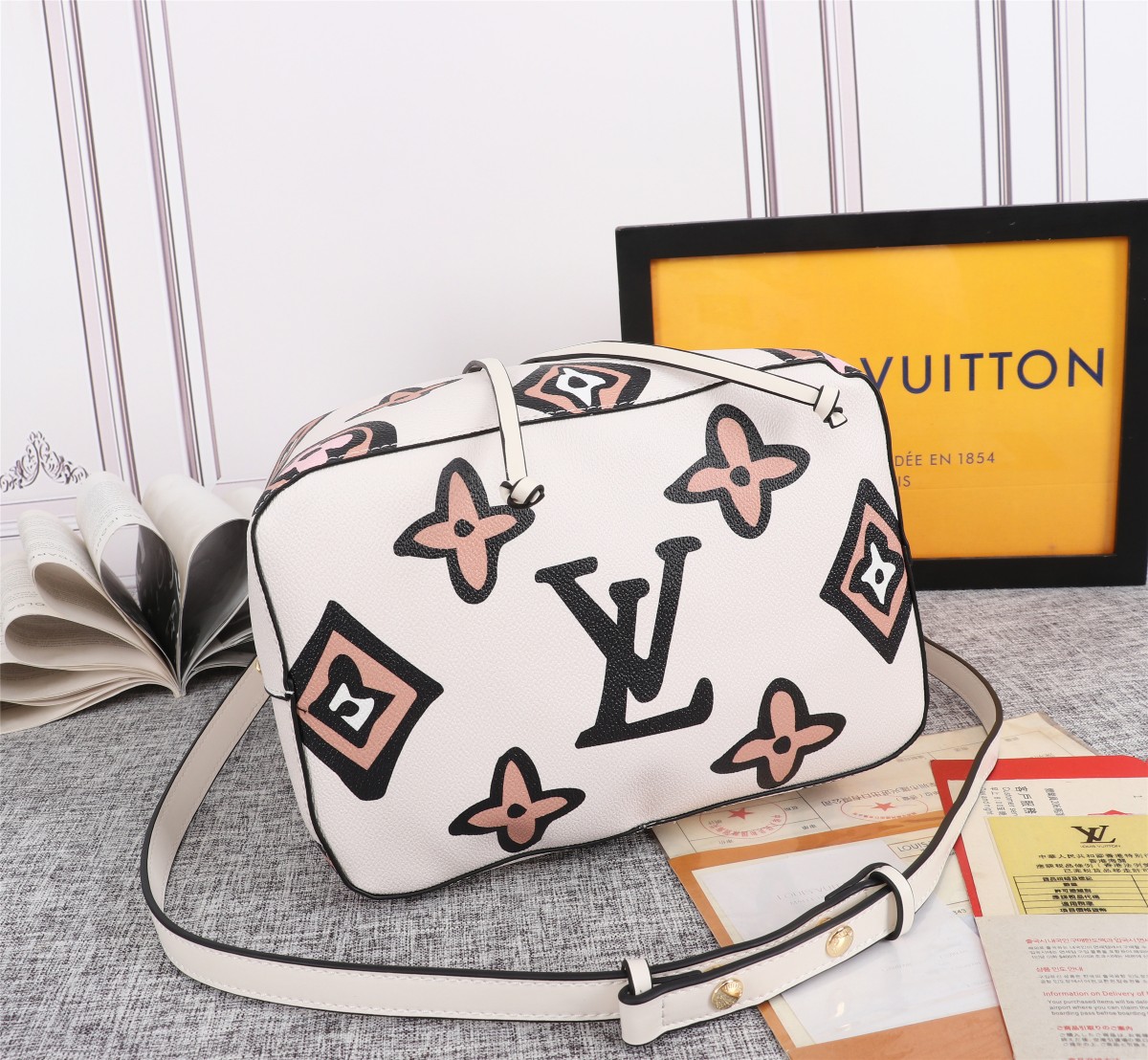 Louis Vuitton Neonoe MM Backet Bolsa Negro/Blanco-8