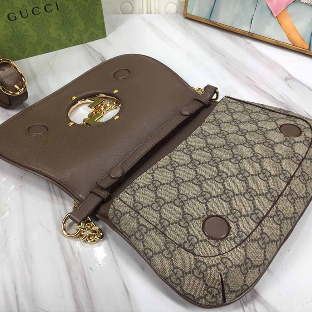 Bolso de hombro rubio de Gucci marrón/rojo-4