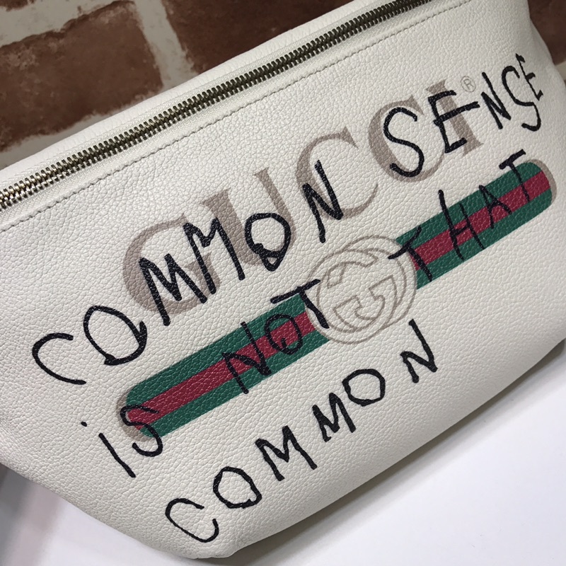 Bolsa de cinturón de cuero Gucci Graffiti 493869 Negro/Blanco-3