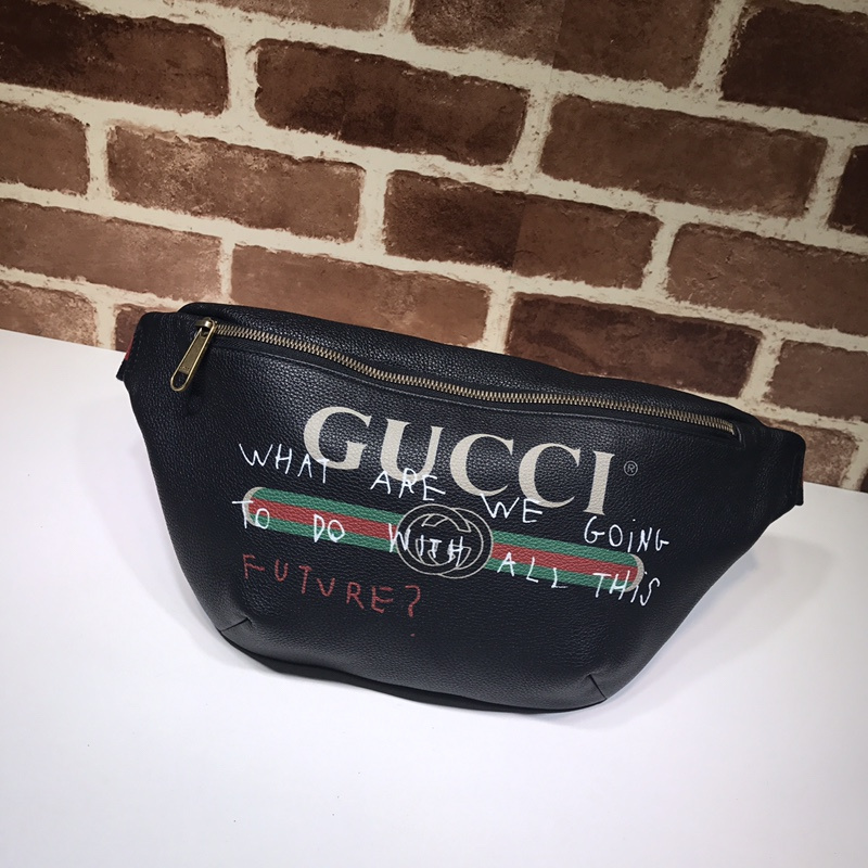 Bolsa de cinturón de cuero Gucci Graffiti 493869 Negro/Blanco-8