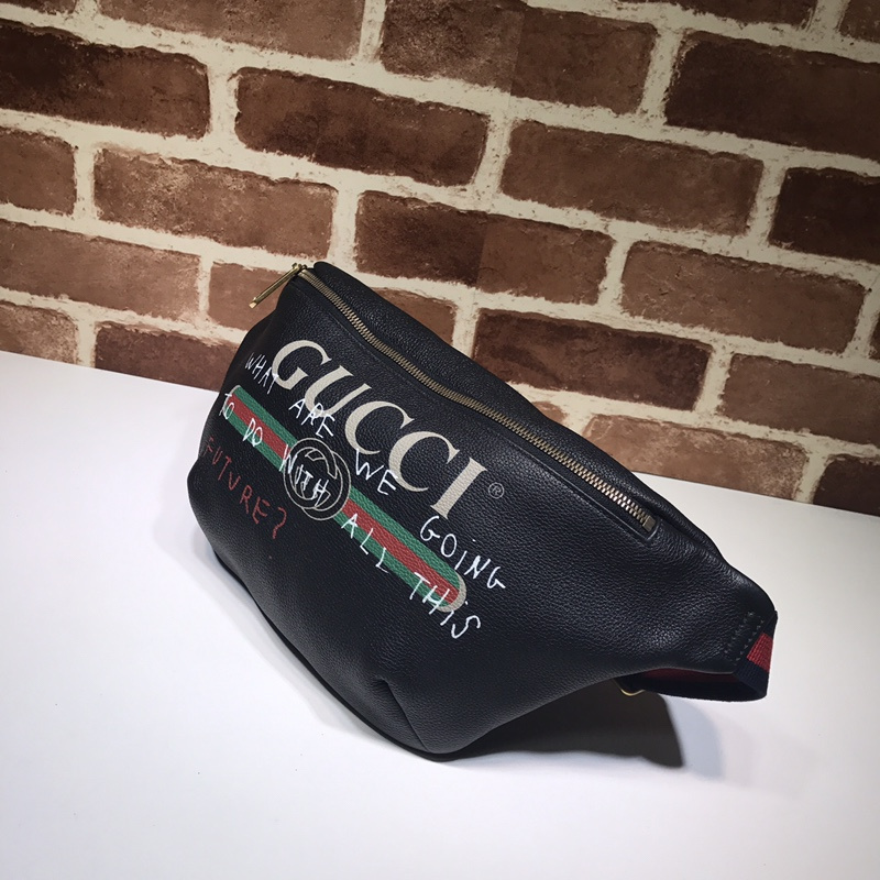Bolsa de cinturón de cuero Gucci Graffiti 493869 Negro/Blanco-9