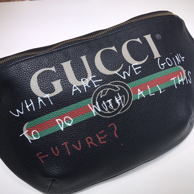 Bolsa de cinturón de cuero Gucci Graffiti 493869 Negro/Blanco-11