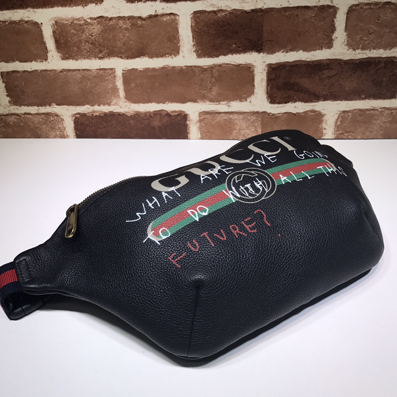 Bolsa de cinturón de cuero Gucci Graffiti 493869 Negro/Blanco-12