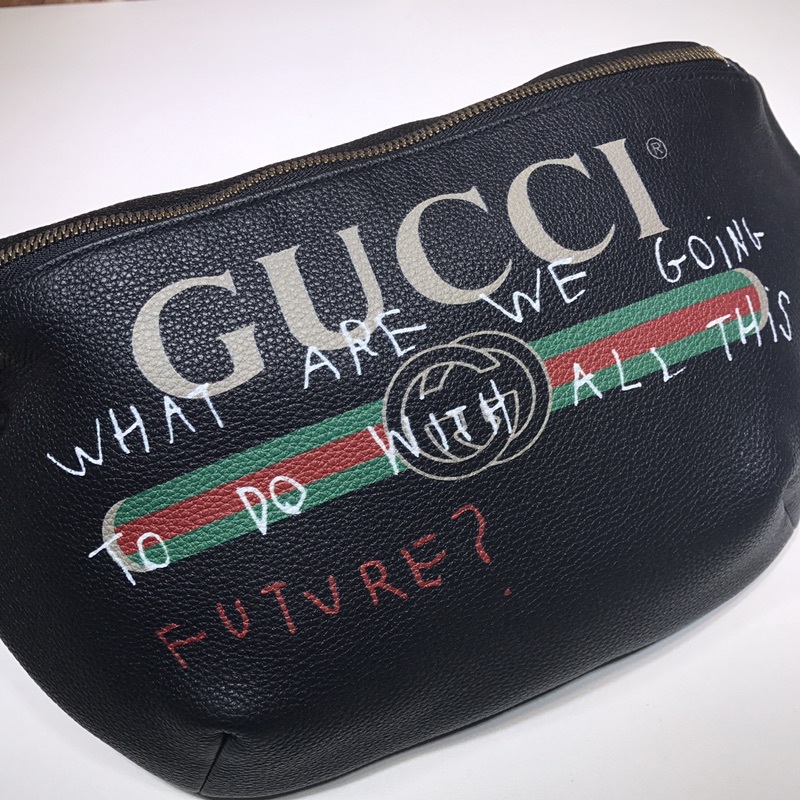 Bolsa de cinturón de cuero Gucci Graffiti 493869 Negro/Blanco-14