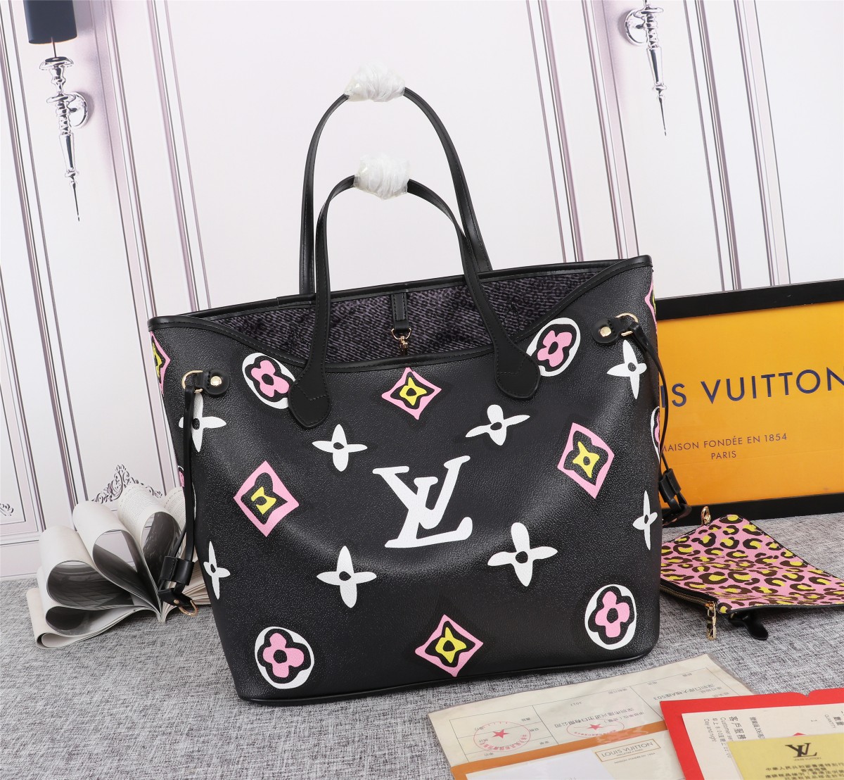 Louis Vuitton AAA-NEVERFULL MM BOGA DE TOTE NEGRO/NEGRO-1