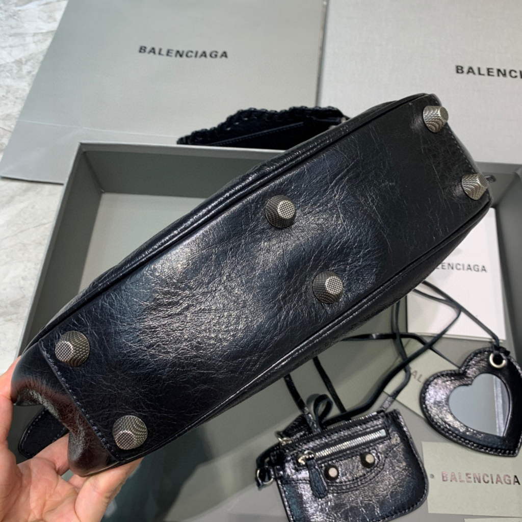 Balenciaga 67130723 Le Cagole, pequeño bolso de hombro de mujeres, piel de cordero en negro-2