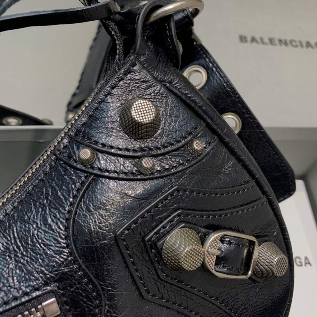Balenciaga 67130723 Le Cagole, pequeño bolso de hombro de mujeres, piel de cordero en negro-3