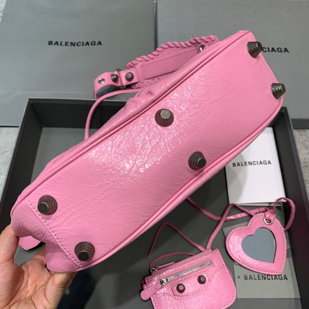 Balenciaga 67130723 Le Cagole, pequeño hombro de hombros, piel de cordero en rosa-2