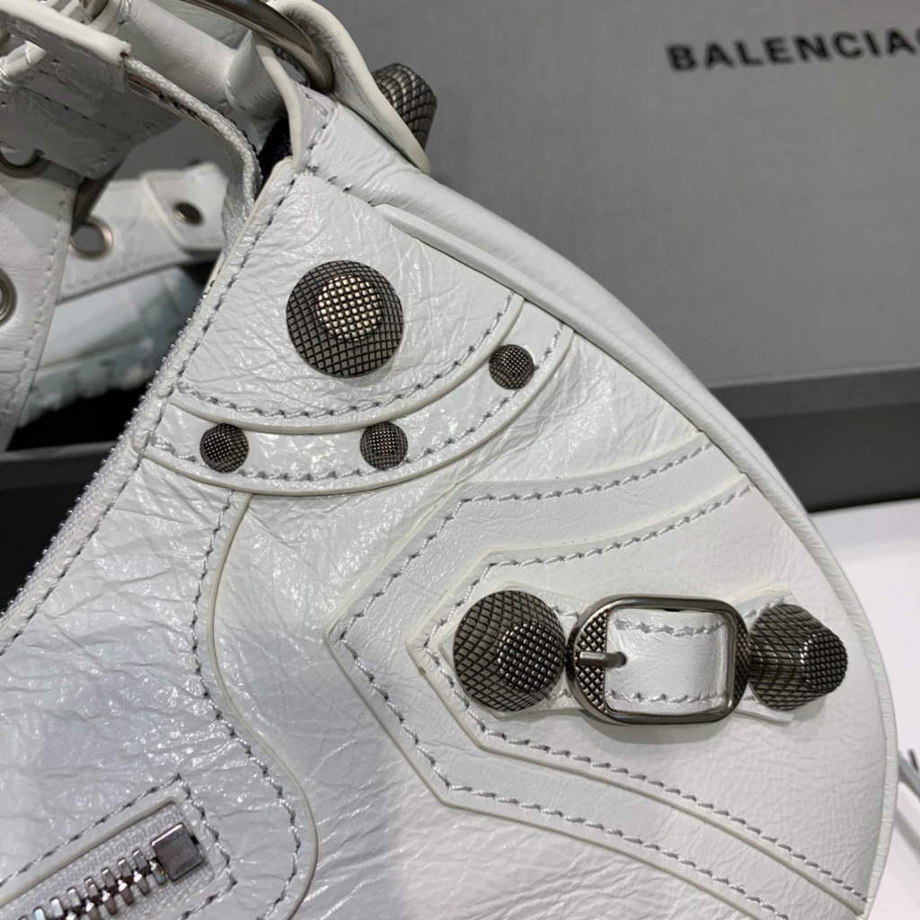 Balenciaga 67130723 Le Cagole, pequeño hombro de hombros, Lambsker en blanco-3