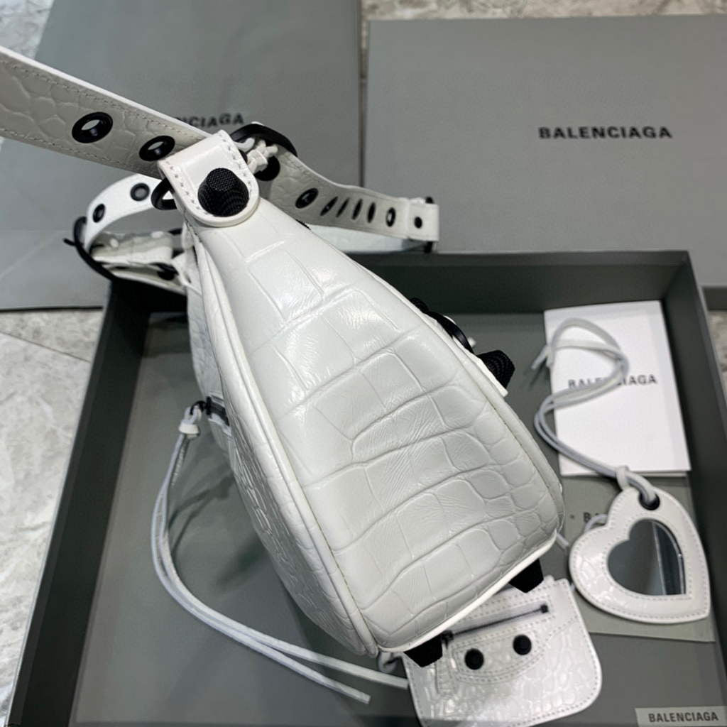 Balenciaga 67130723 Le Cagole, pequeño hombro para mujeres, cocodrilo en blanco-1