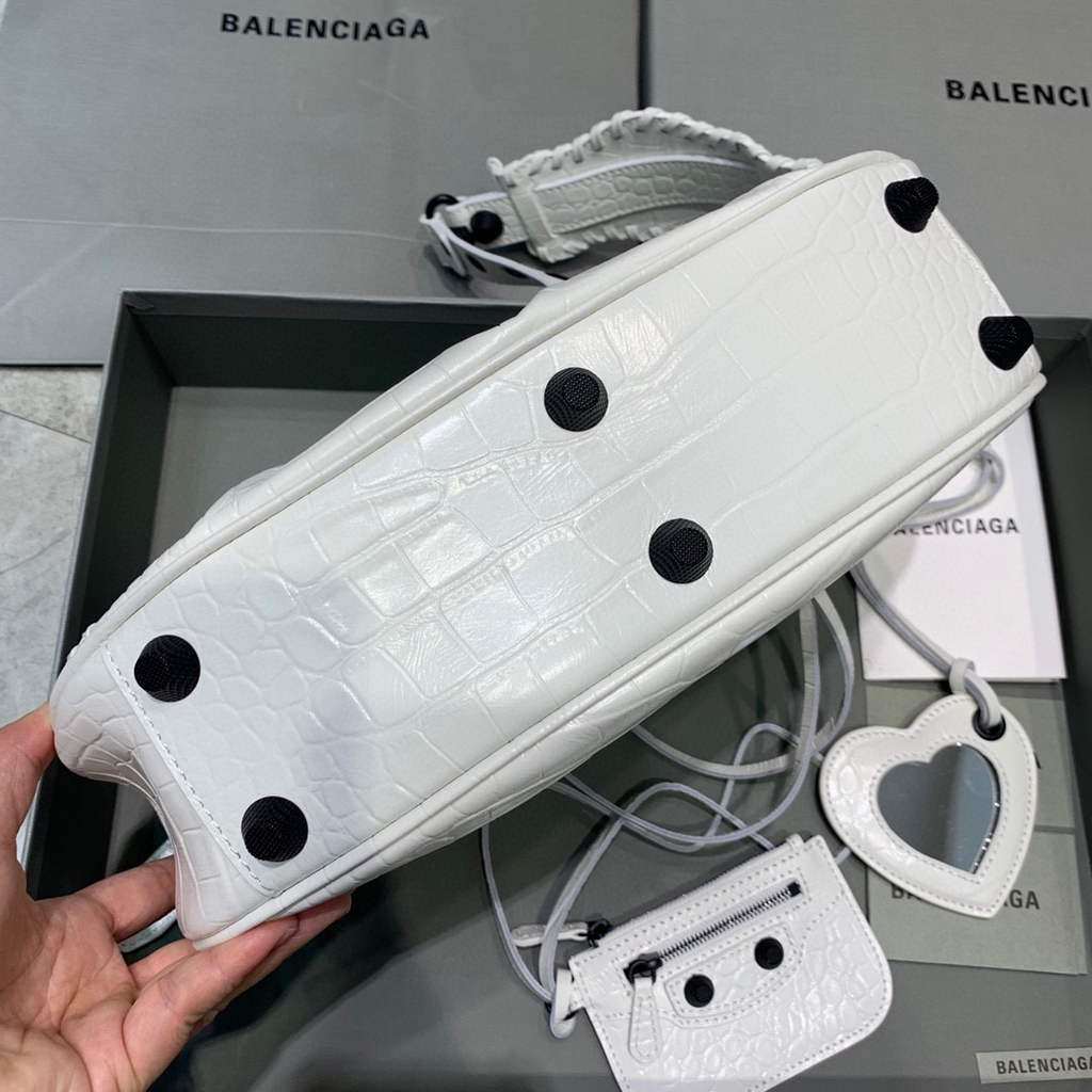 Balenciaga 67130723 Le Cagole, pequeño hombro para mujeres, cocodrilo en blanco-2