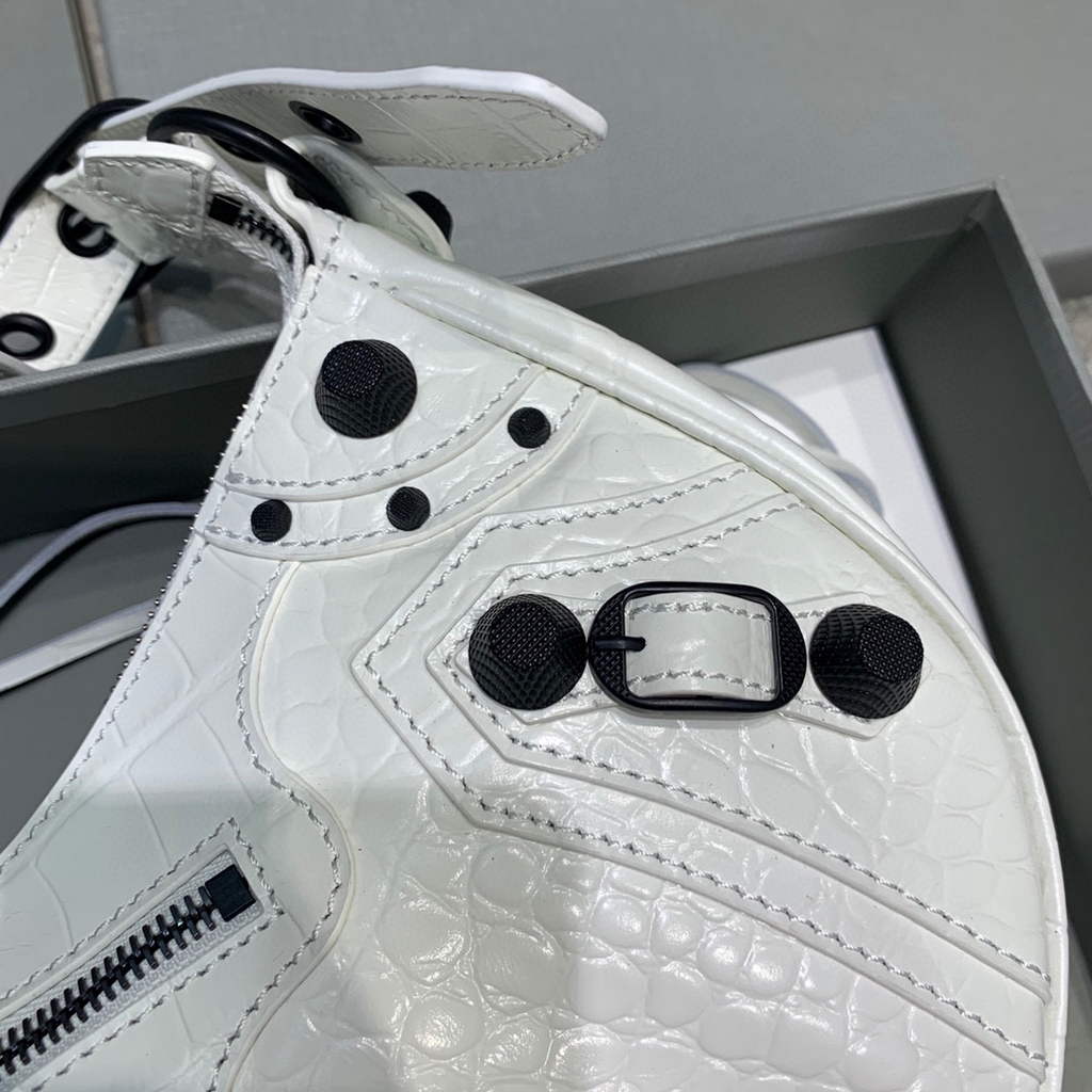 Balenciaga 67130723 Le Cagole, pequeño hombro para mujeres, cocodrilo en blanco-3