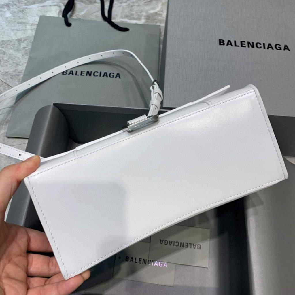 Balenciaga 593546 Hourglass Small Top Many Bordfskin Bolsa White Plate-2