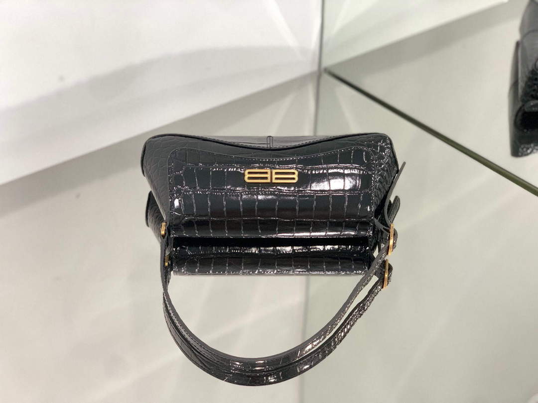 Balenciaga 695645 El cocodrilo de la bola de aleta pequeña xx femenina en relieve en negro-2