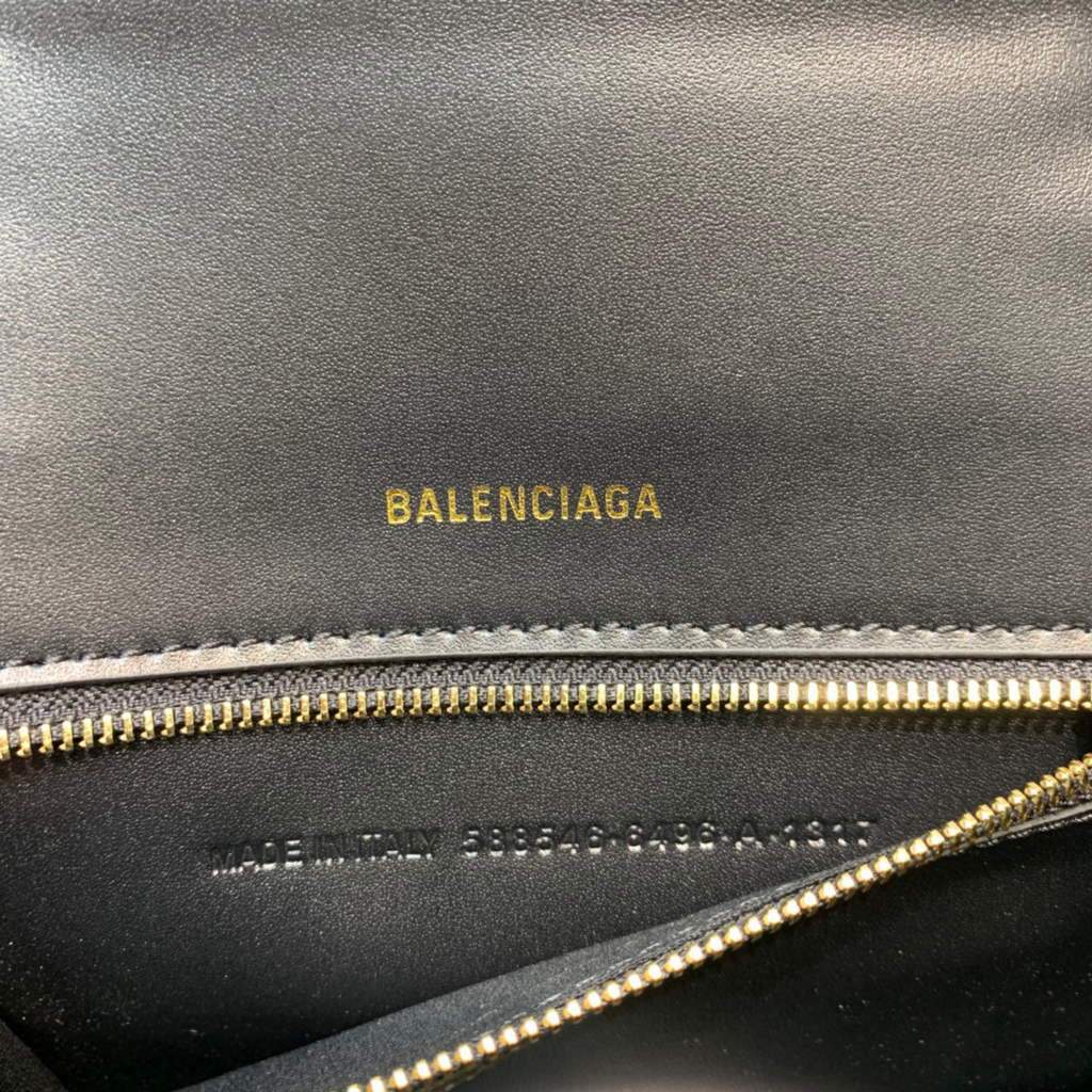 Balenciaga 593546 Hourglass Small Top Many Crocodile Bolsa Negro Gold-6