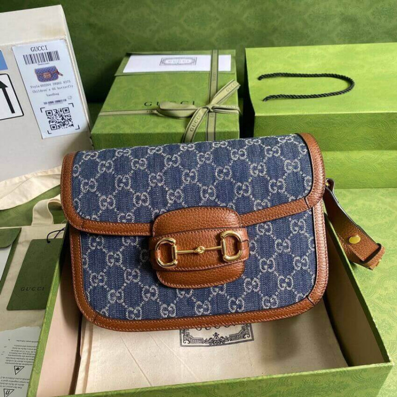 Gucci Horsebit 1955 Bolsa pequeña 602204 en mezclilla azul-1