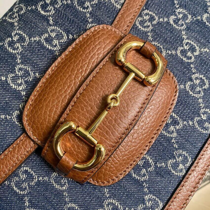 Gucci Horsebit 1955 Bolsa pequeña 602204 en mezclilla azul-4