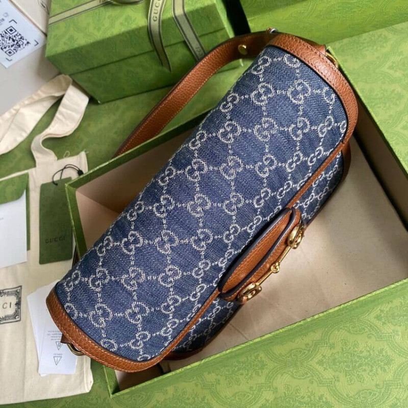 Gucci Horsebit 1955 Bolsa pequeña 602204 en mezclilla azul-5