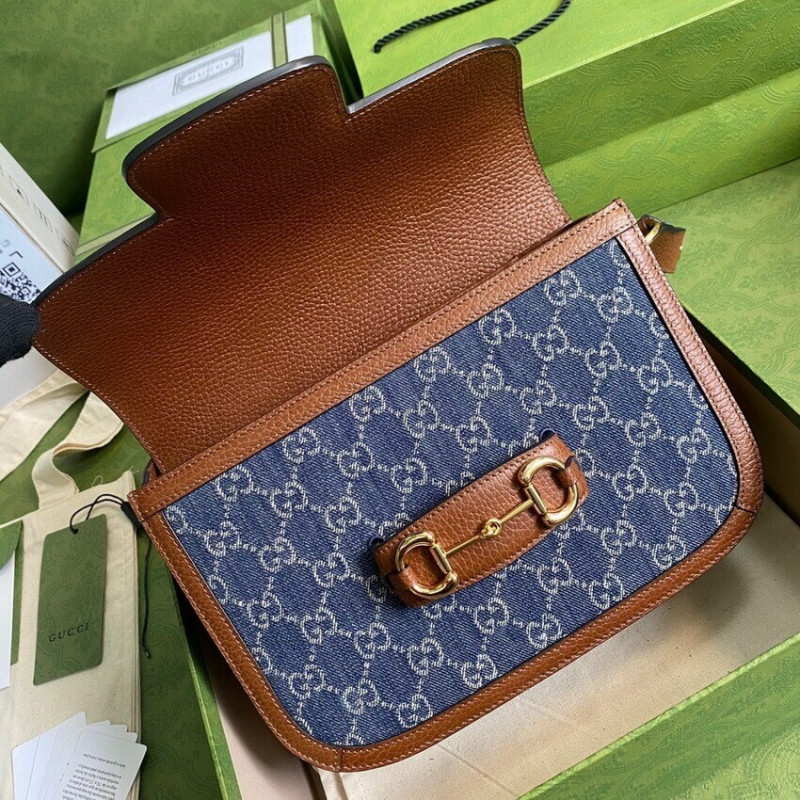 Gucci Horsebit 1955 Bolsa pequeña 602204 en mezclilla azul-6