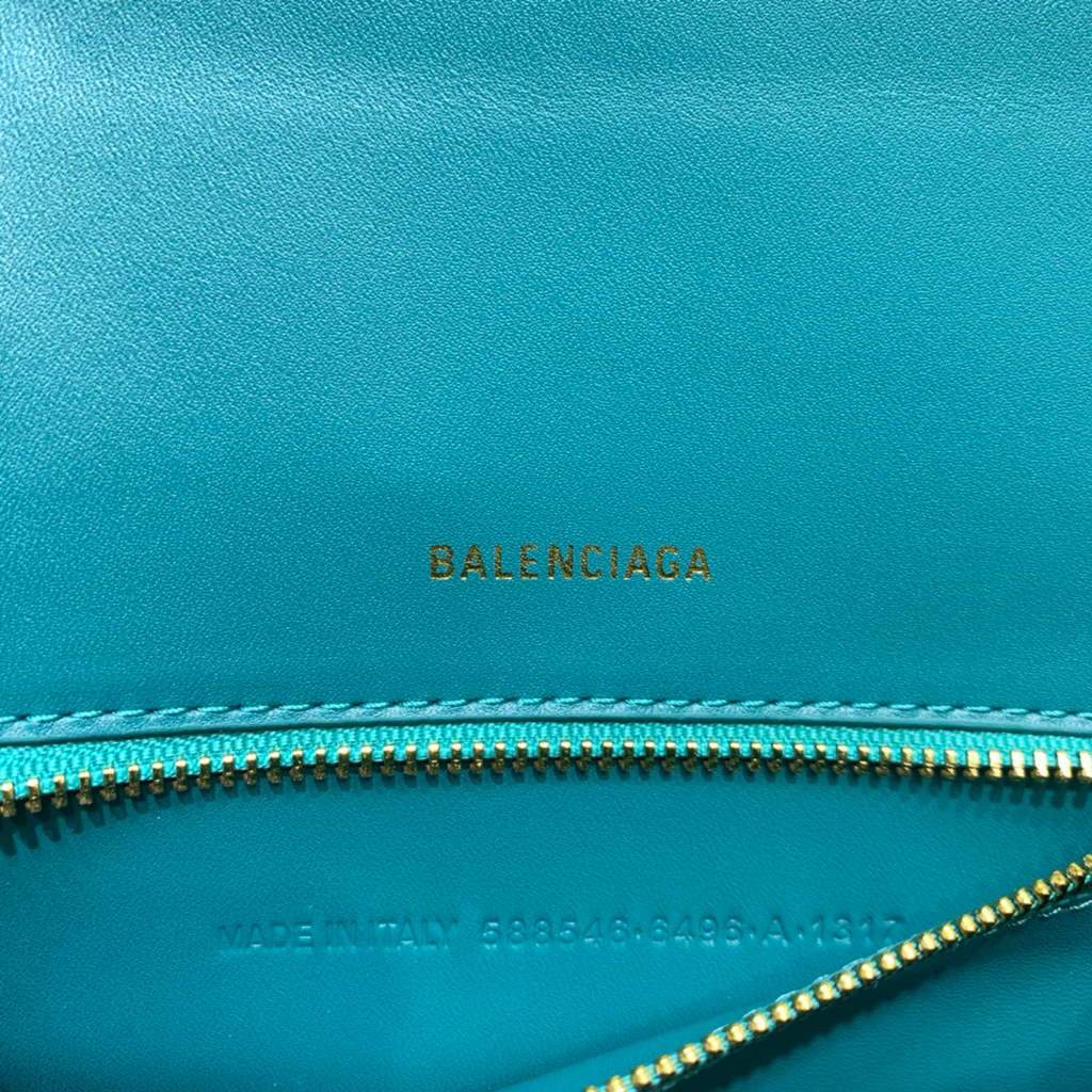 Balenciaga 593546 Hourglass Small Top Many Crocodile Bolsa Blue Gold-6