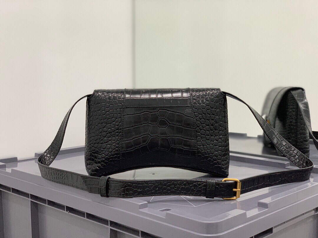 Balenciaga 671355 Femenina en el centro de la ciudad XS Bolso de hombro Crocodile en relieve Negro-1