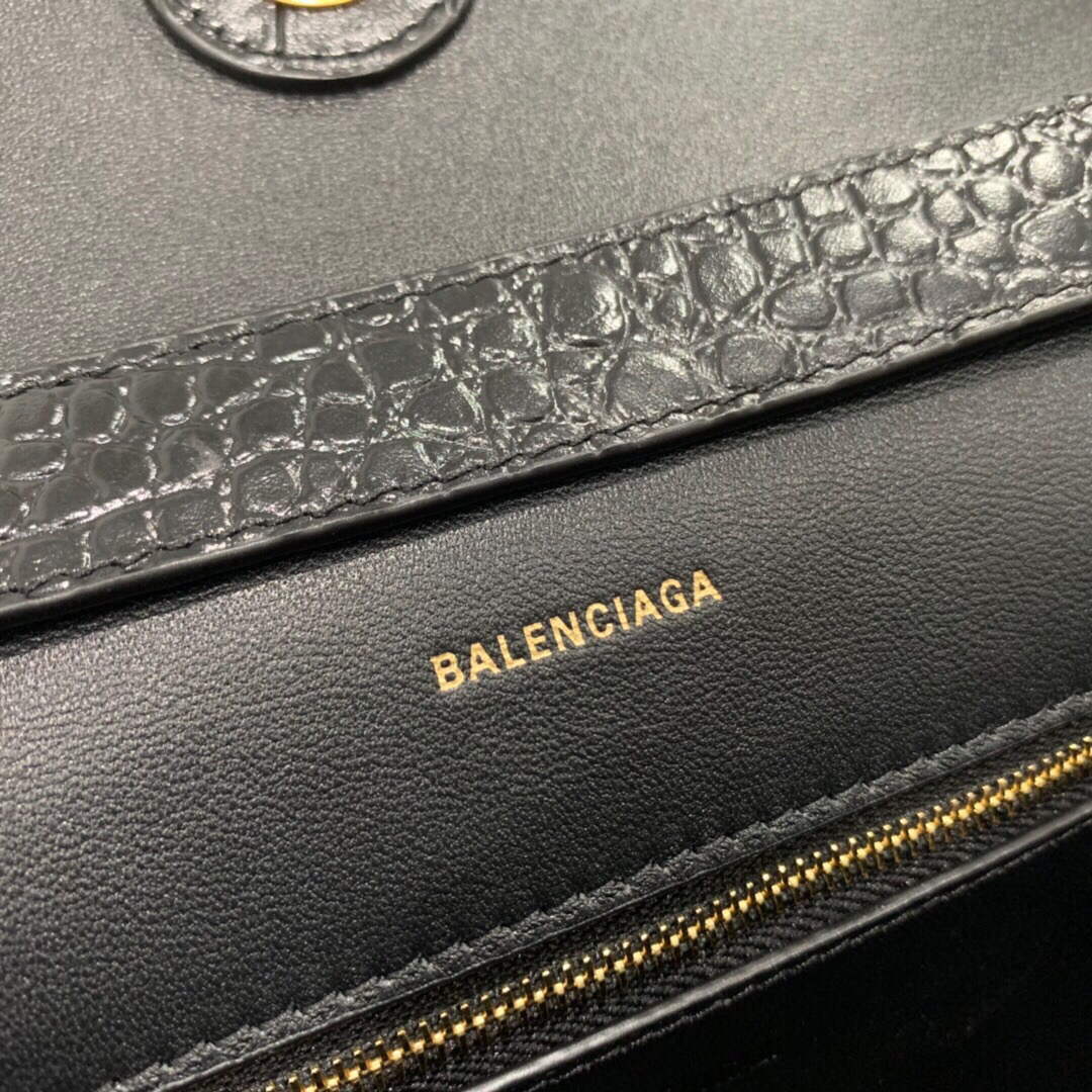 Balenciaga 671355 Femenina en el centro de la ciudad XS Bolso de hombro Crocodile en relieve Negro-6