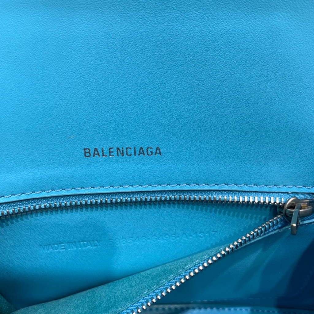 Balenciaga 593546 Hourglass Small Top Many Crocodile Bolsa Blue Silver-6