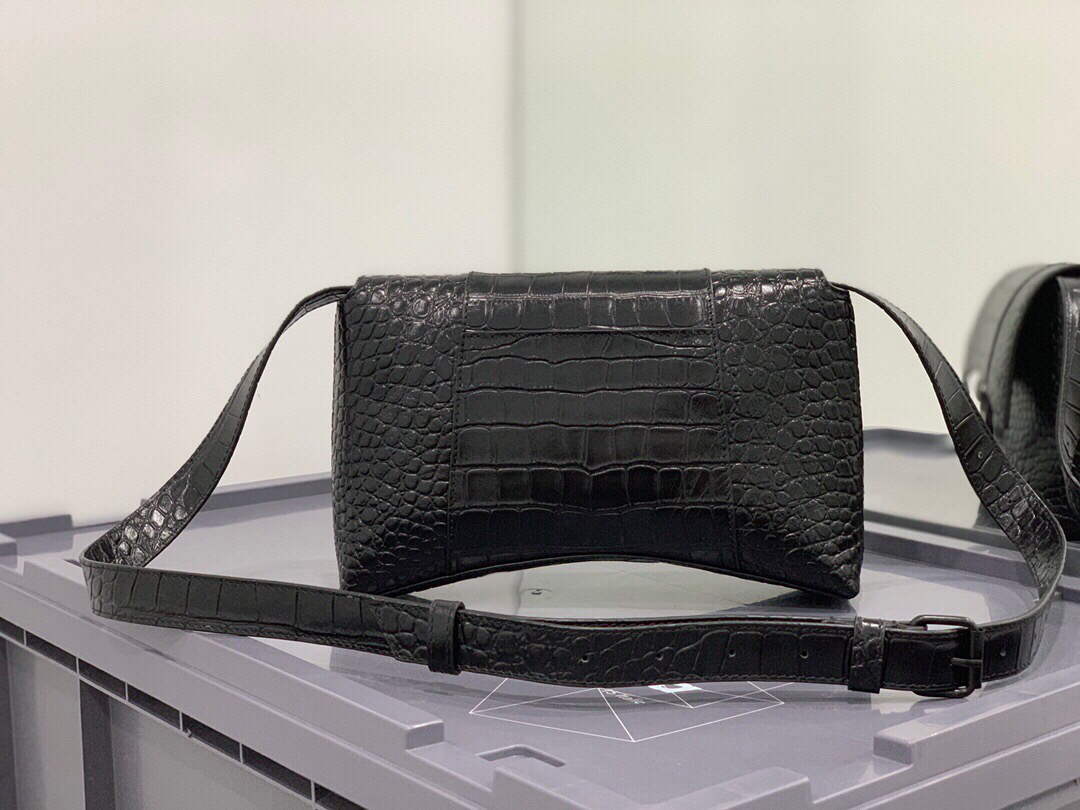 Balenciaga 671355 Femenina del centro XS Bolso de hombro Hebilla negra en relieve de cocodrilo-1