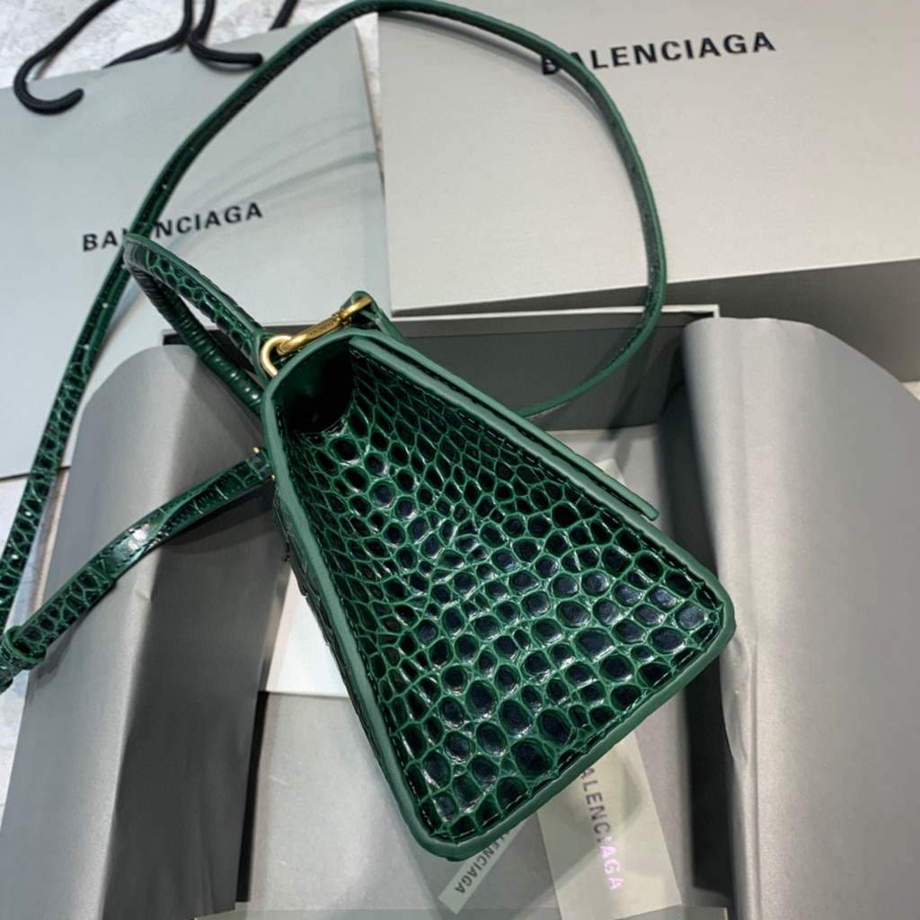 Balenciaga 593546 Harglass Small Top Many Bolsa Crocodile Bolsa Green Gold-1